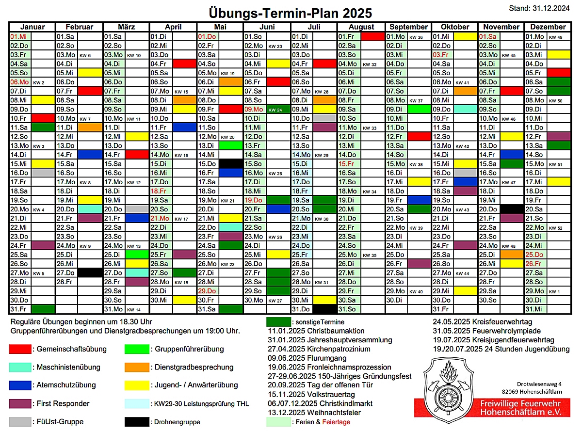 Termin- und bungskalender 2025
